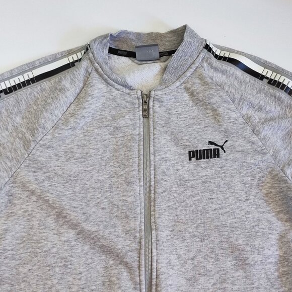 Puma sweatshirt / track jacket full zip printed sleeve light grey woman's size L - Picture 2 of 10